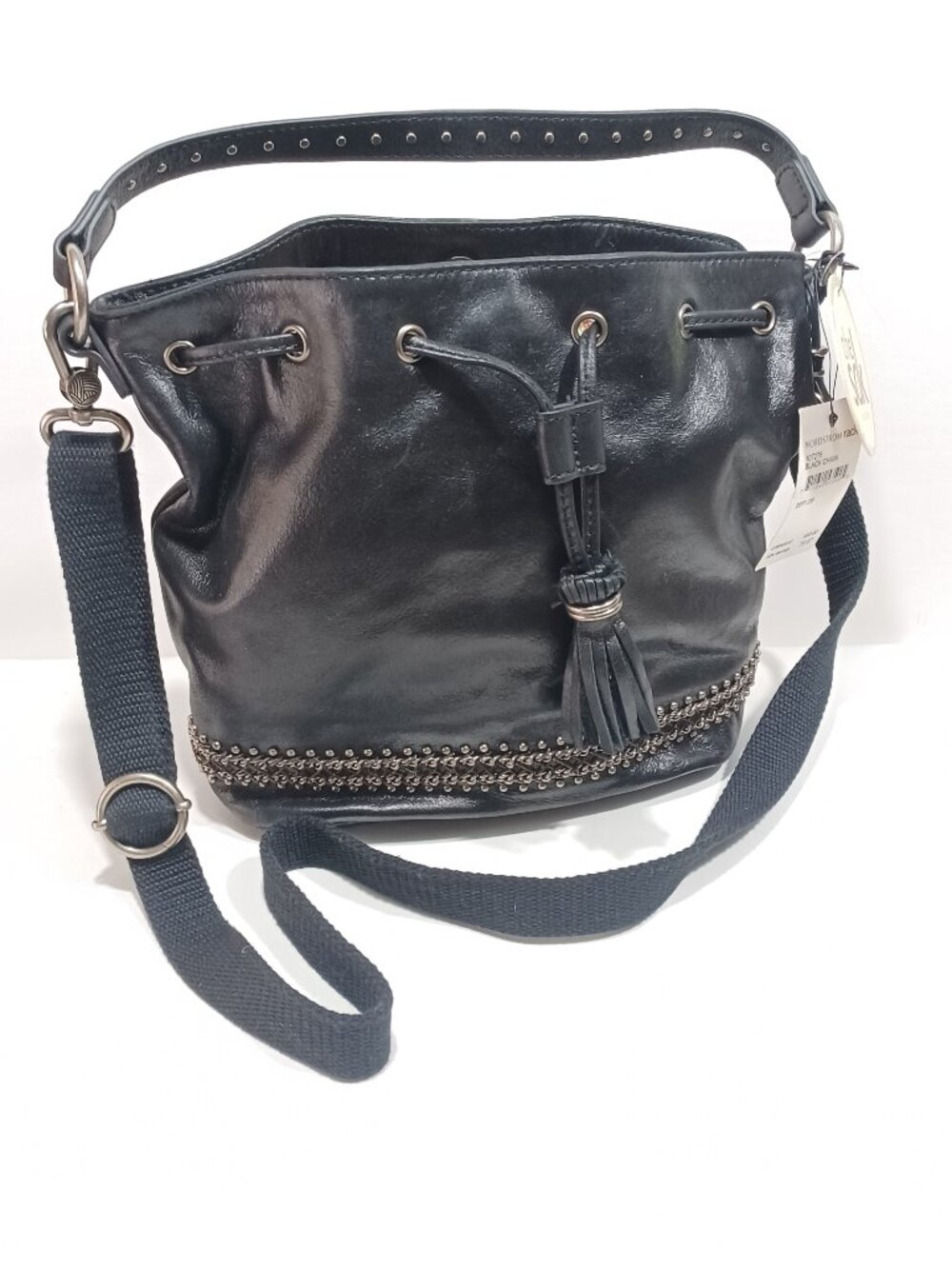 NWT The Sac Ukiah Black Leather Heritage Style Drawstring Bucket Bag